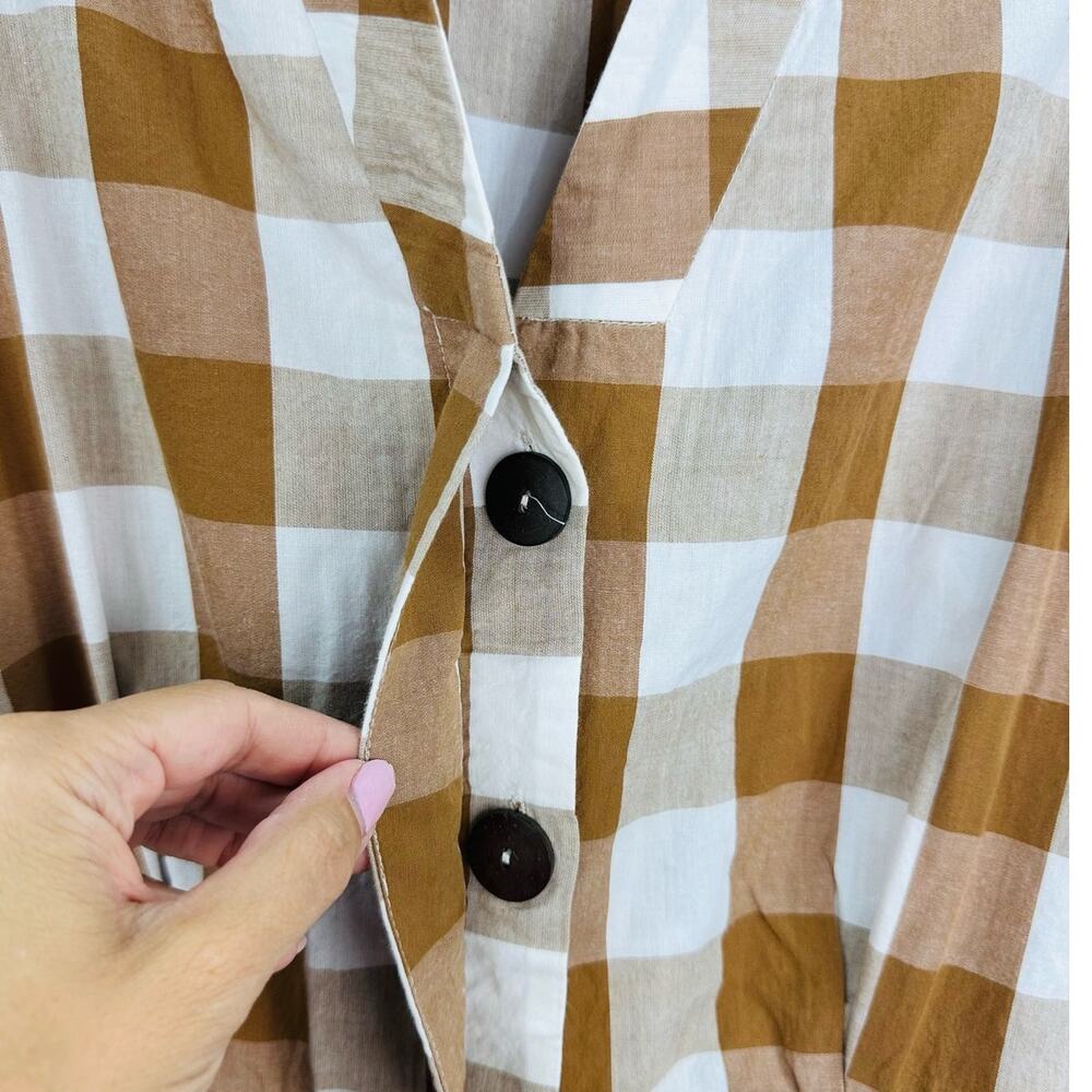 Anthropologie WHIT Two Brown Buffalo Check Gingham Romper Size Small - Picture 4 of 12